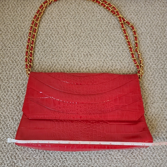 Vintage Saks Fifth Ave Black Label Red Crocodile Embossed Shoulder Bag - Picture 6 of 8